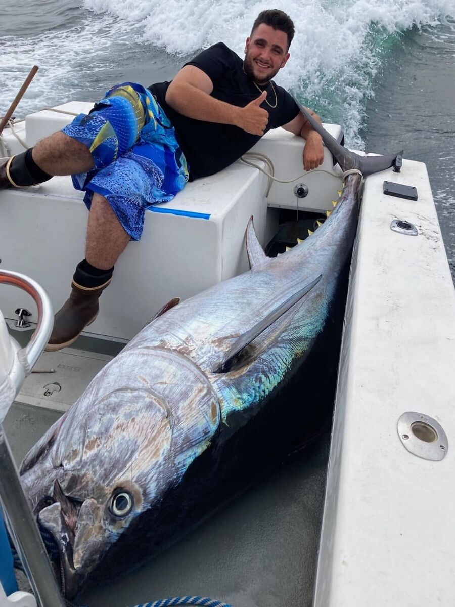 A bluefin tuna on the deck